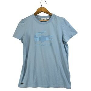 Lacoste Sport Light Blue Croc Logo T Shirt Women Size 38